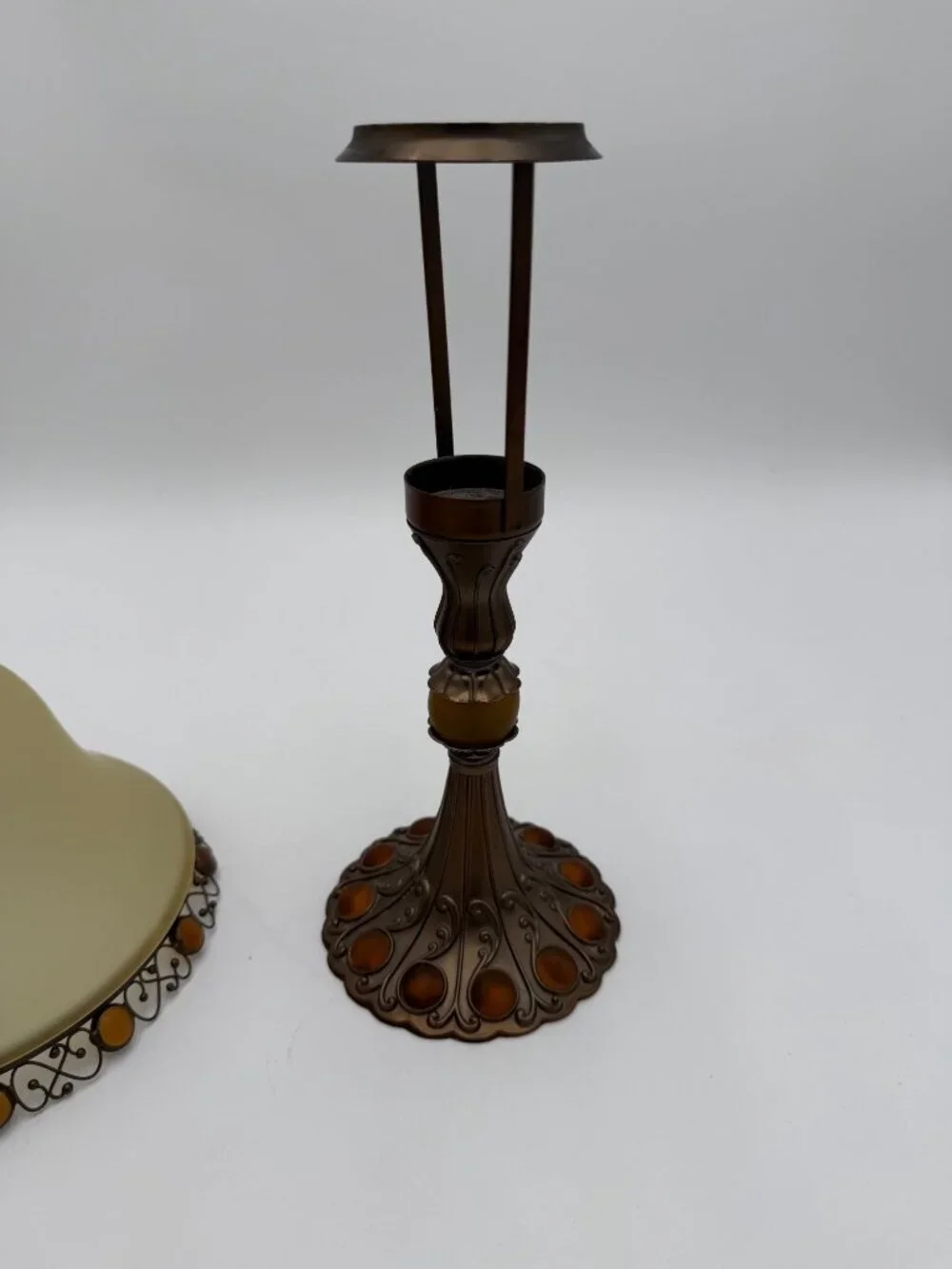 Party Lite Fairy Lamp Amber Glass Beaded Frosted Shade  Candle Holder
